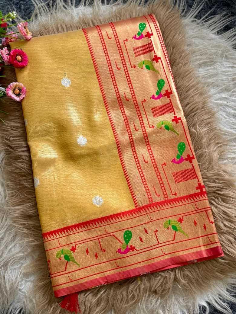 Yellow Organza Silk Peacock Pallu Traditional Festive Saree - House of ViDi