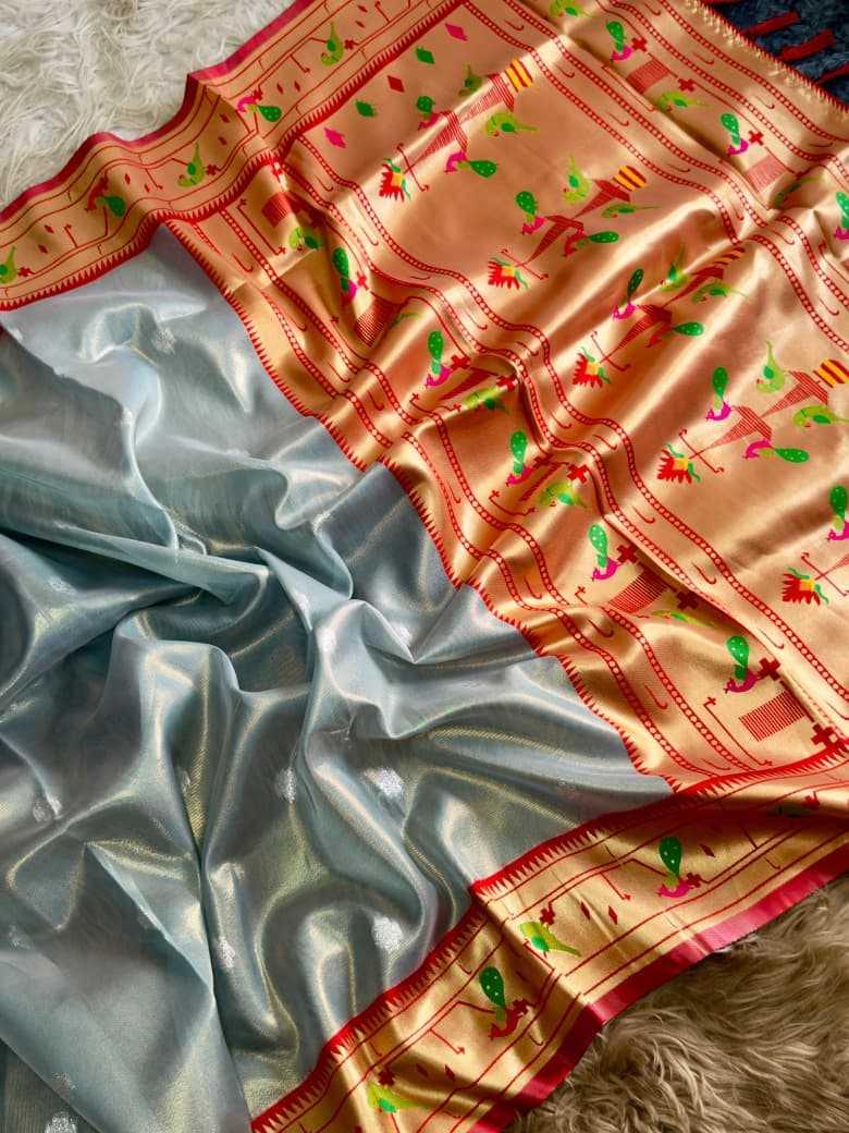 Bright Gray Organza Silk Peacock Pallu Traditional Festive Saree - House of ViDi