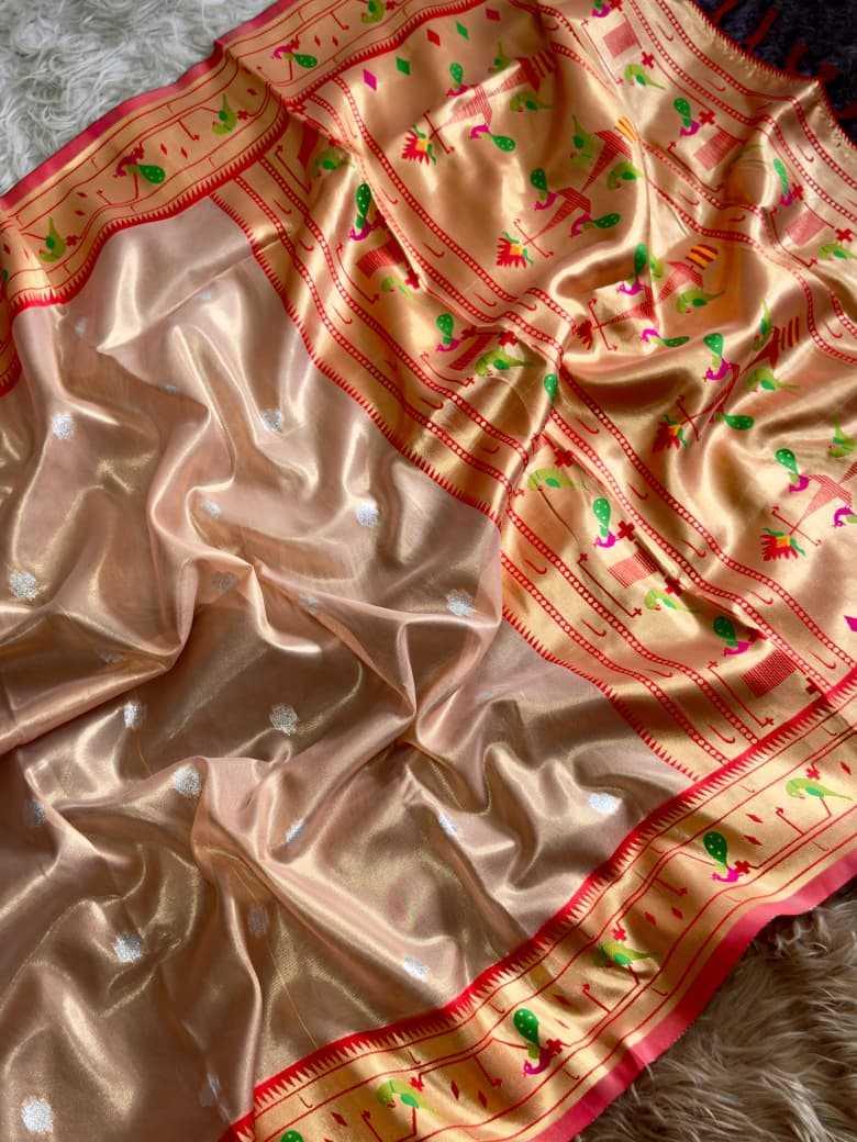 Peach Organza Silk Peacock Pallu Traditional Festive Saree - House of ViDi