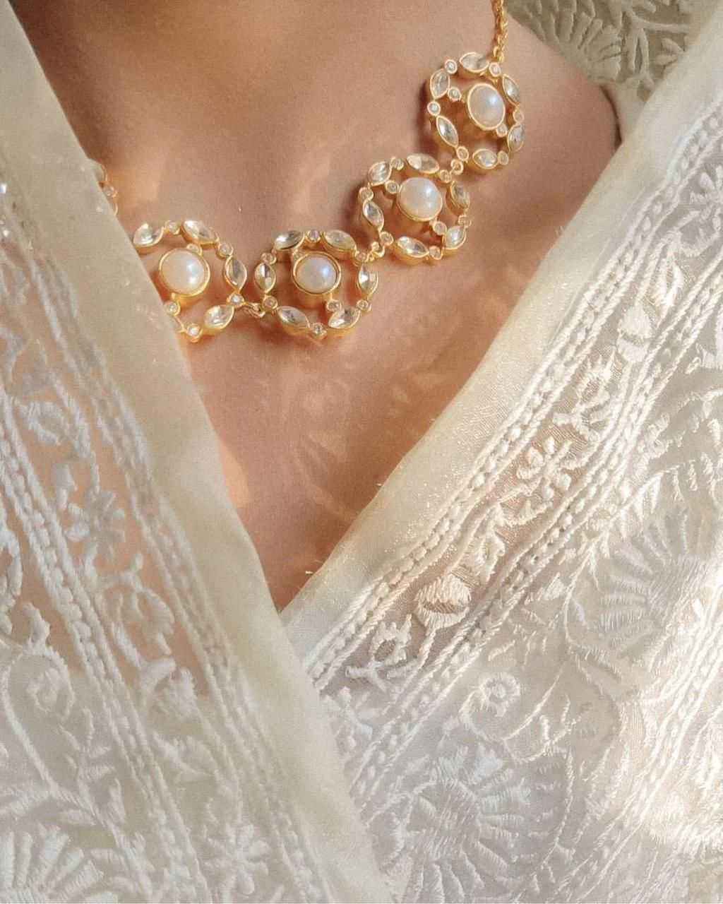 White Organza Silk Lucknowi Embroidered Zari Saree