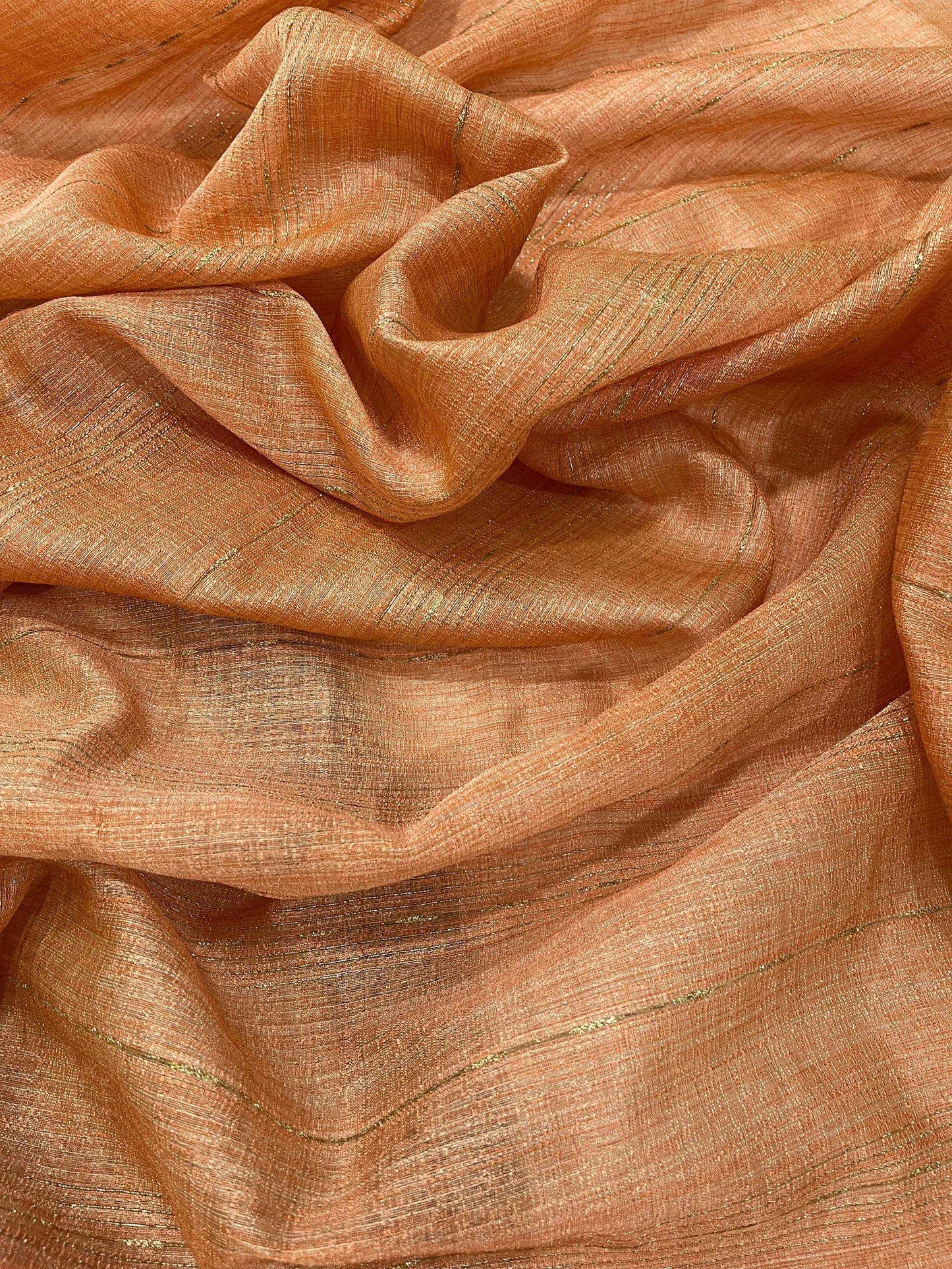 Peach Pure Cotton Embroidered Saree with Mirror Work Border - House of ViDi
