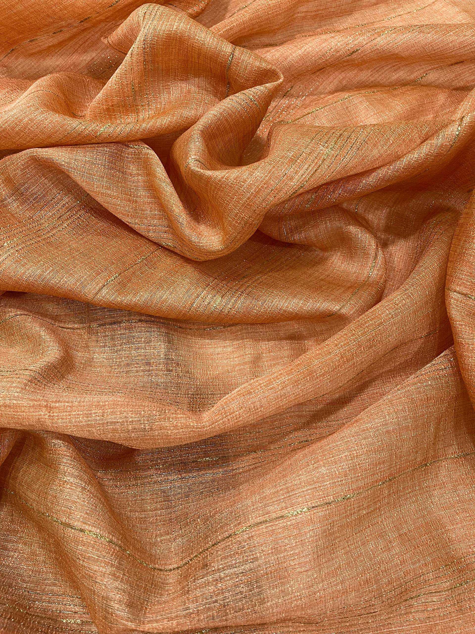 Peach Pure Cotton Embroidered Saree with Mirror Work Border - House of ViDi
