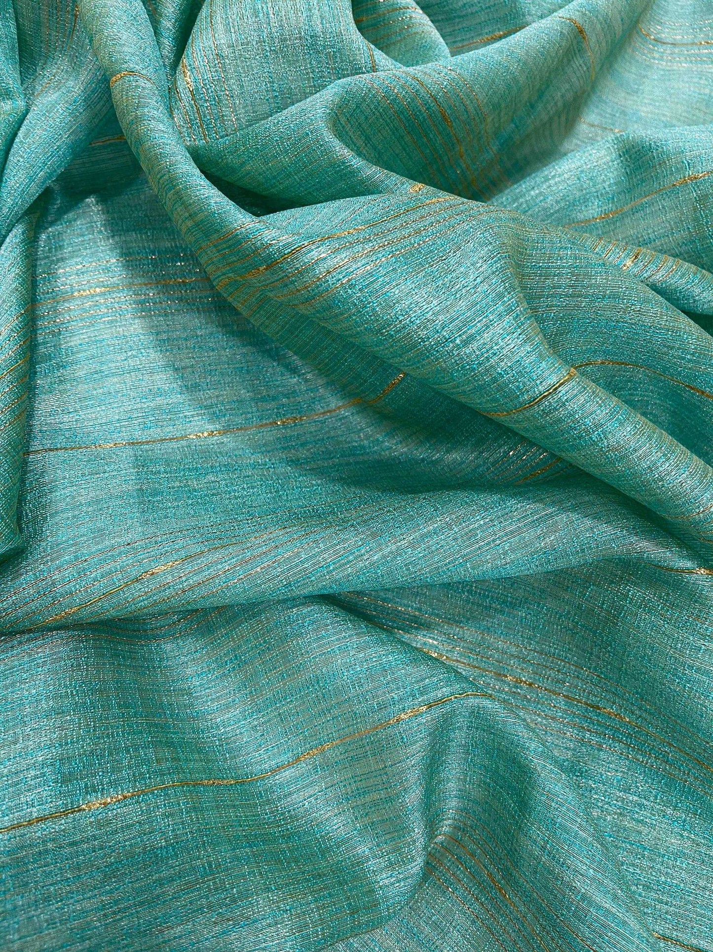 Firozi Pure Cotton Embroidered Saree with Mirror Work Border - House of ViDi