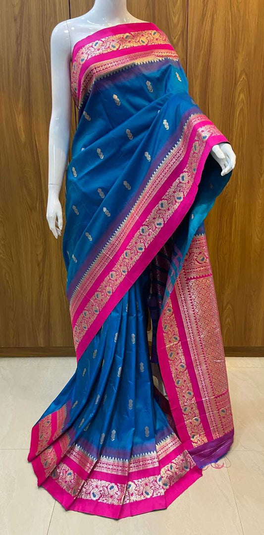 Blue Pure Silk Saree with Original Zari Weaving - House of ViDi