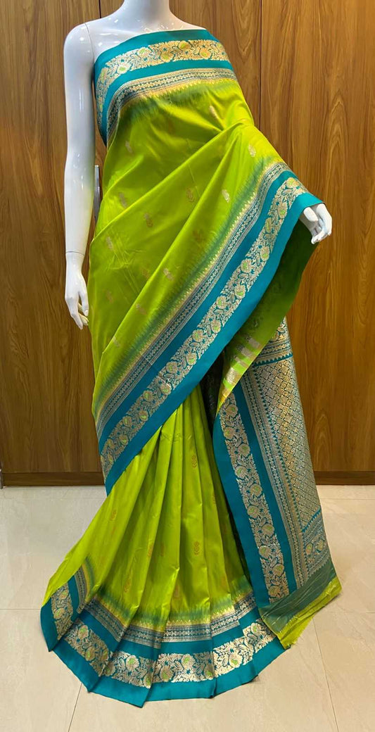 Green Pure Silk Saree with Original Zari Weaving - House of ViDi