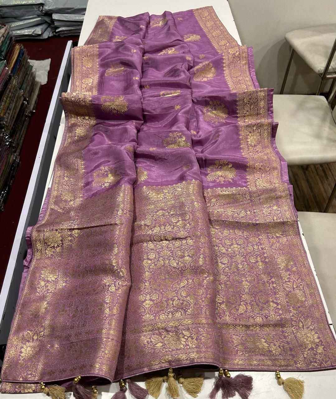 Lavender Pure Soft Russian Silk Zari Weaving Butta Saree