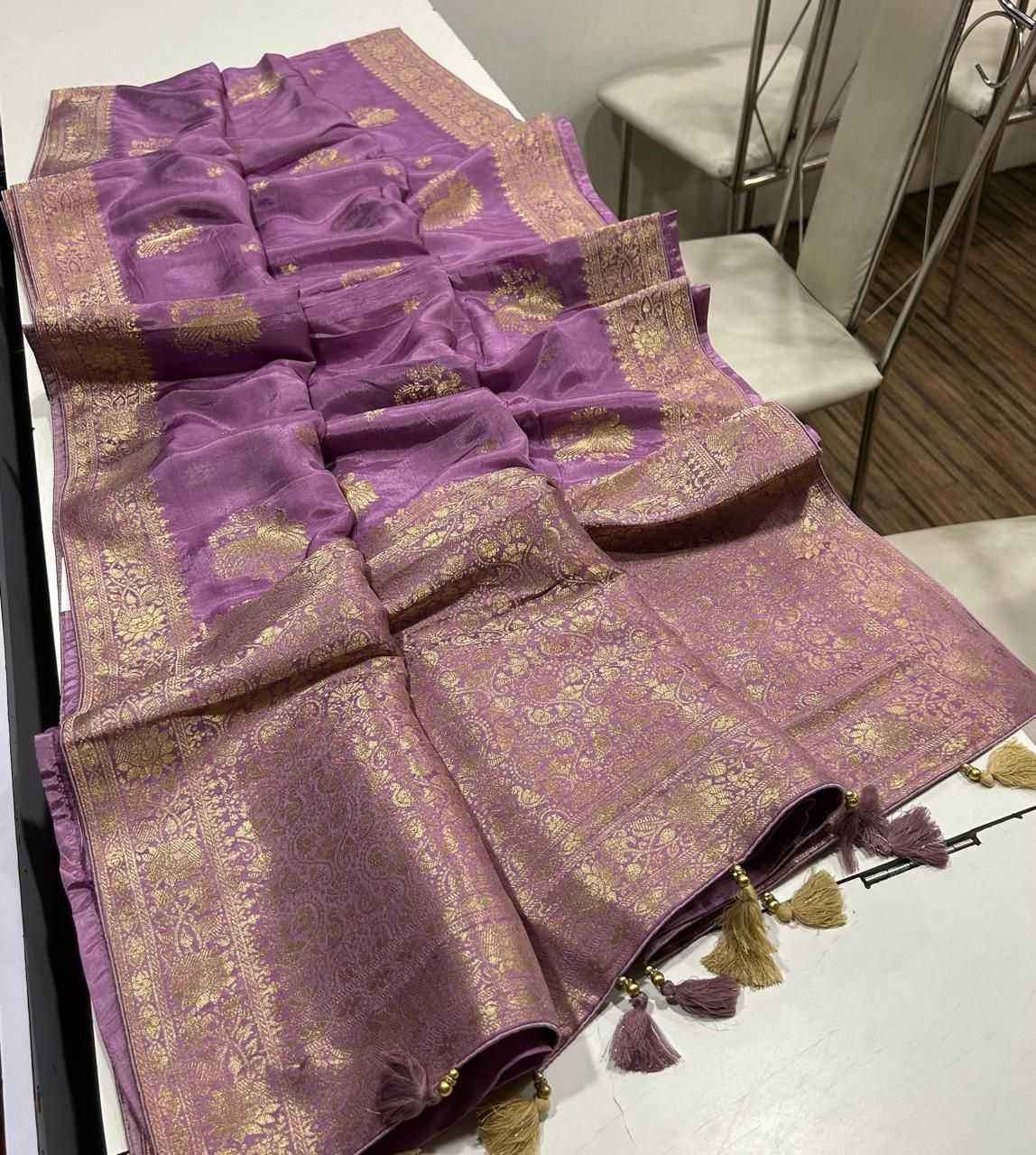 Lavender Pure Soft Russian Silk Zari Weaving Butta Saree