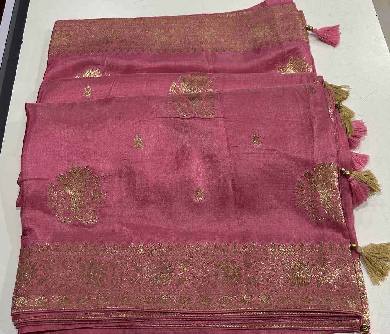 Cavern Pink Pure Soft Russian Silk Zari Weaving Butta Saree