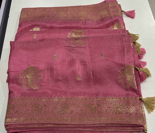 Cavern Pink Pure Soft Russian Silk Zari Weaving Butta Saree