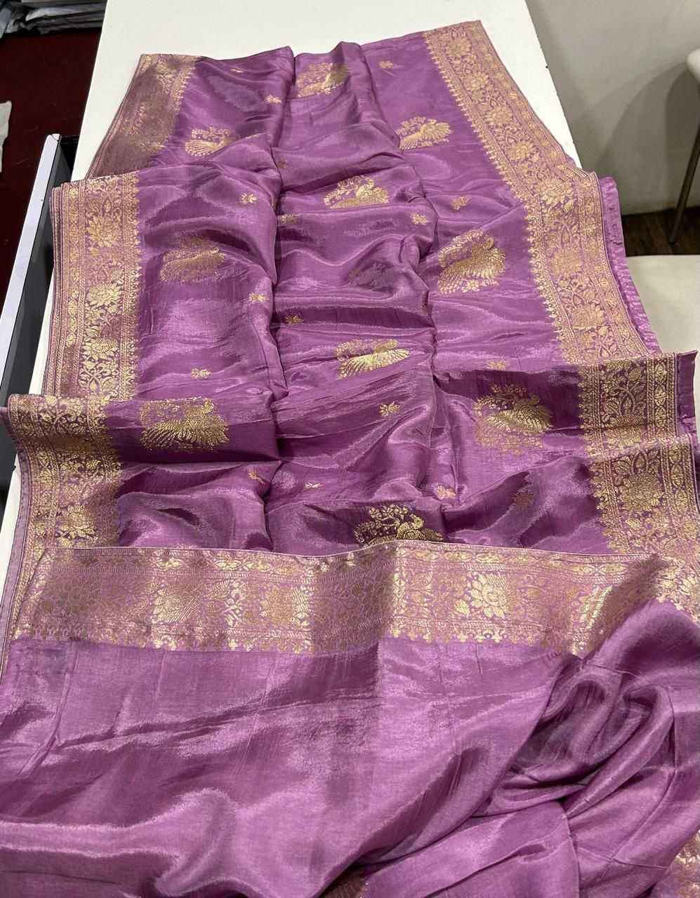 Lavender Pure Soft Russian Silk Zari Weaving Butta Saree