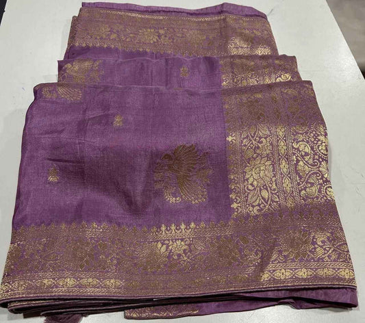 Lavender Pure Soft Russian Silk Zari Weaving Butta Saree
