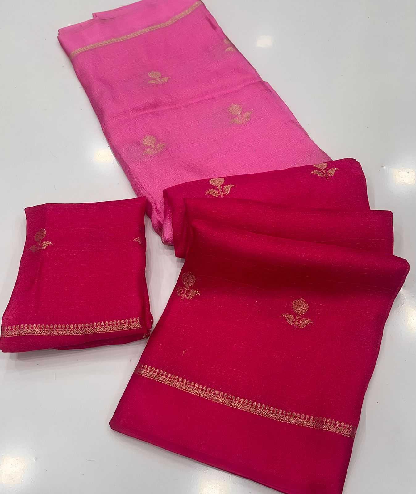 Pink Pure Soft Viscose Khadi Silk Jacquard Leaf Design Saree with Satin Border - House of ViDi