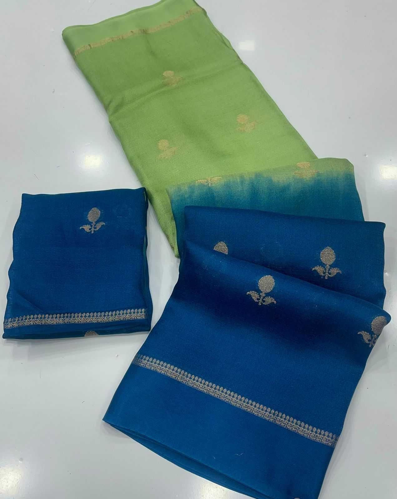 Green Pure Soft Viscose Khadi Silk Jacquard Leaf Design Saree with Satin Border - House of ViDi