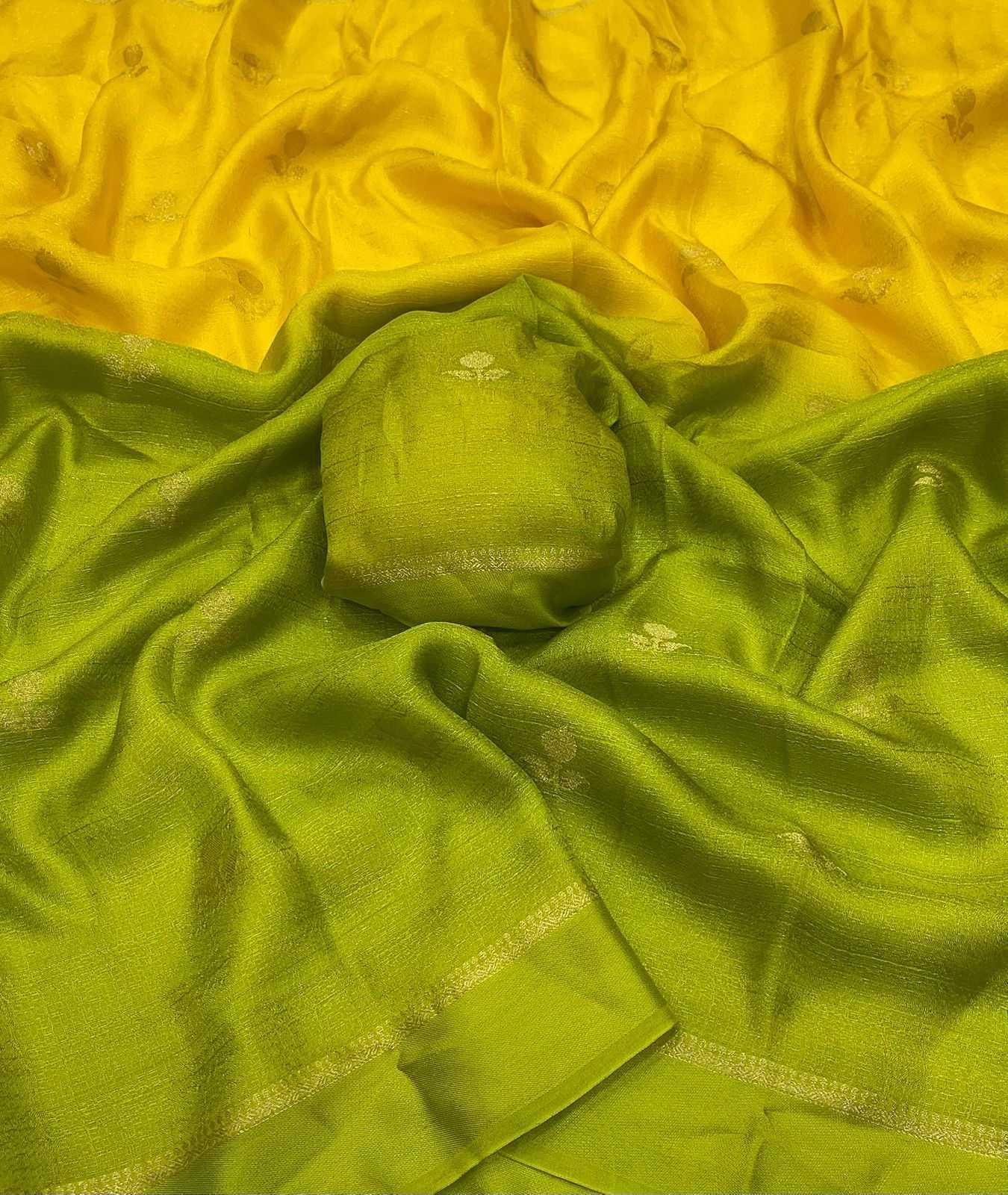 Yellow Pure Soft Viscose Khadi Silk Jacquard Leaf Design Saree with Satin Border - House of ViDi