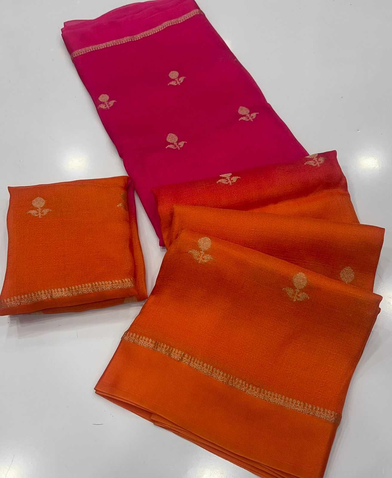 Dark Pink Pure Soft Viscose Khadi Silk Jacquard Leaf Design Saree with Satin Border - House of ViDi