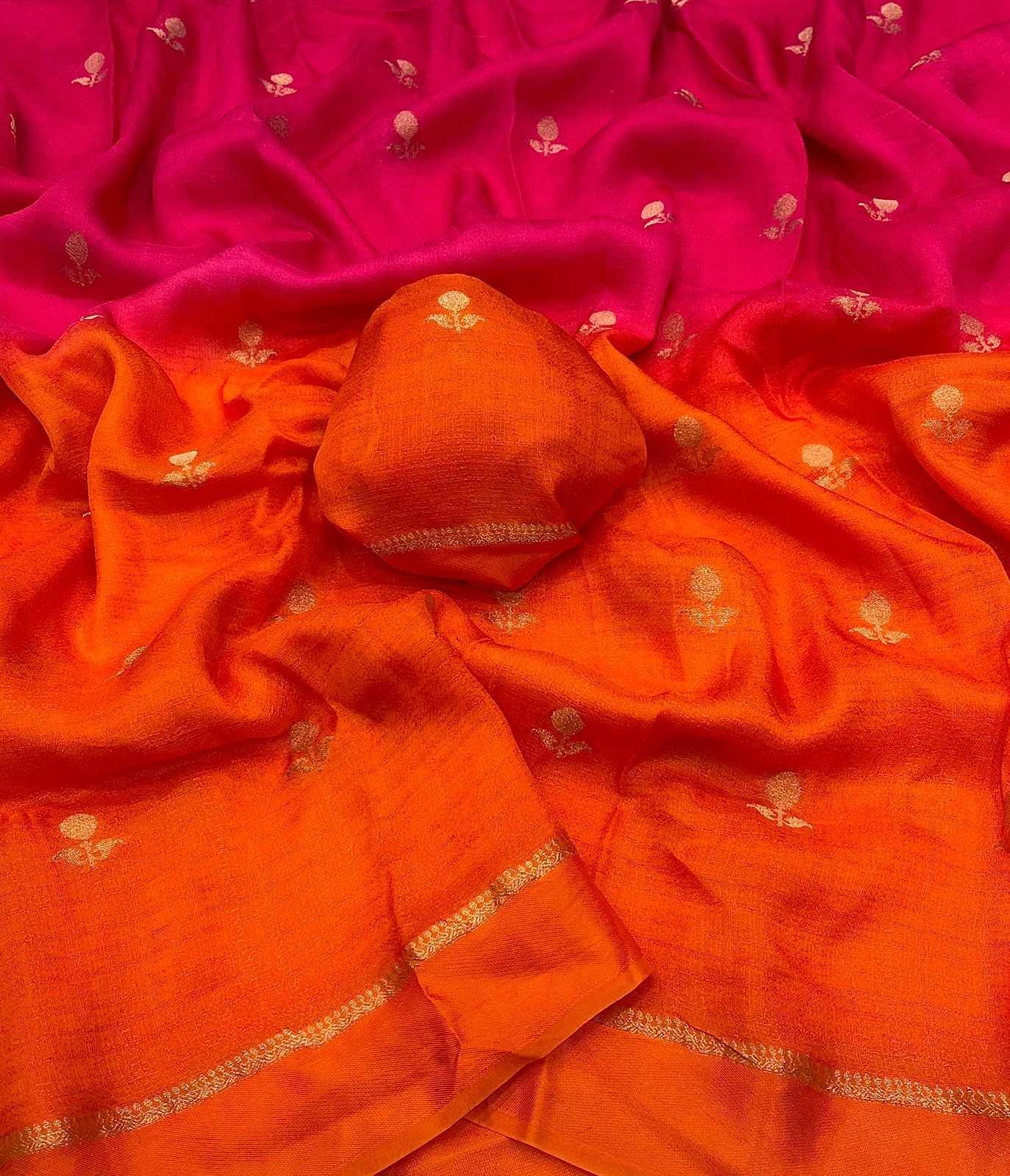 Dark Pink Pure Soft Viscose Khadi Silk Jacquard Leaf Design Saree with Satin Border - House of ViDi