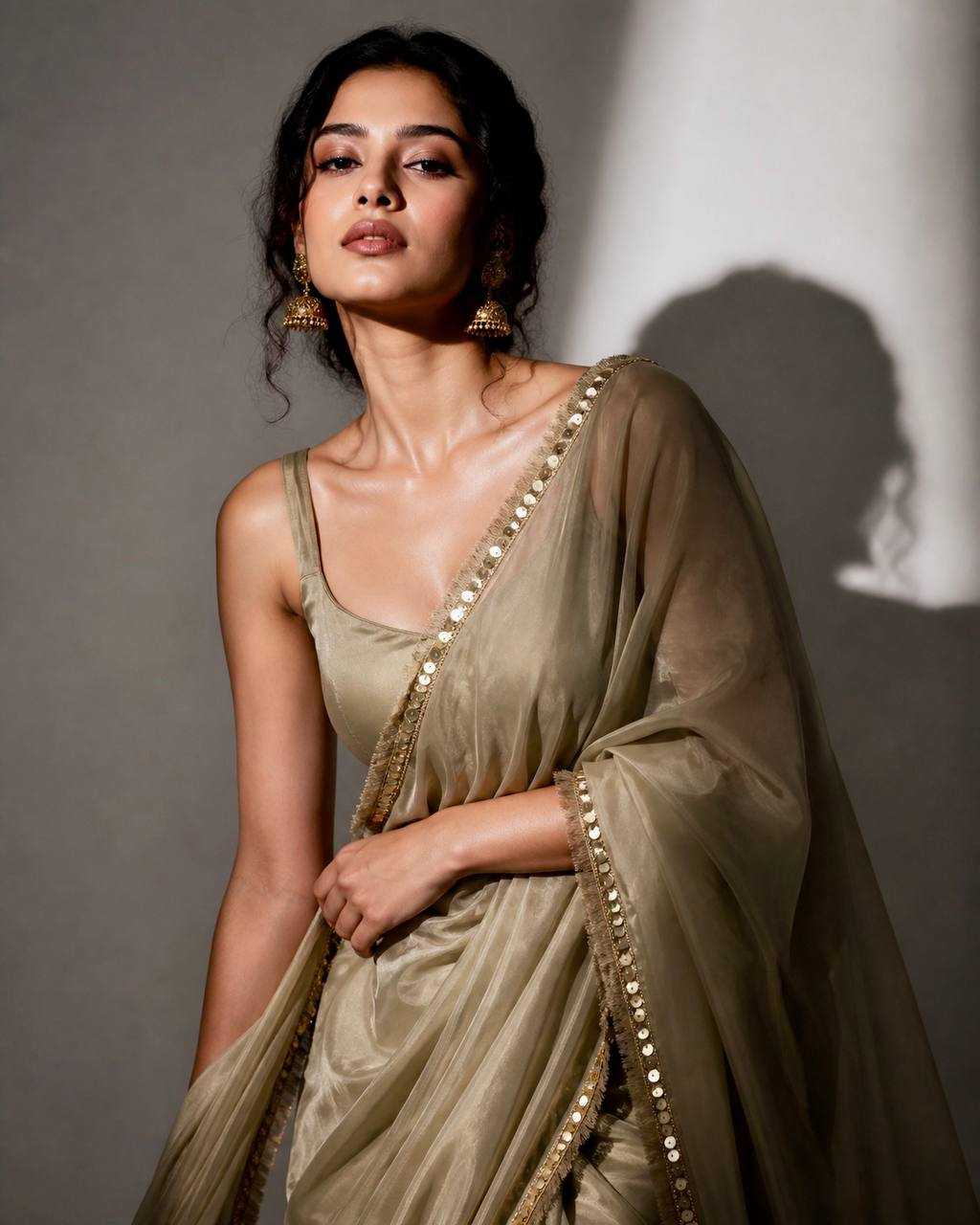 Designer Rangoli Silk Saree with Sequins Border & Fancy Latkan Pallu