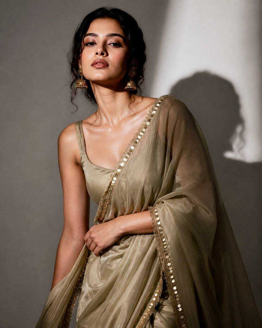 Designer Rangoli Silk Saree with Sequins Border & Fancy Latkan Pallu