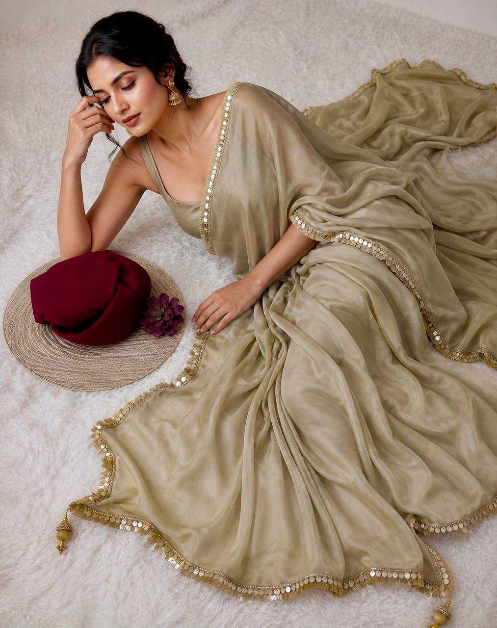 Designer Rangoli Silk Saree with Sequins Border & Fancy Latkan Pallu