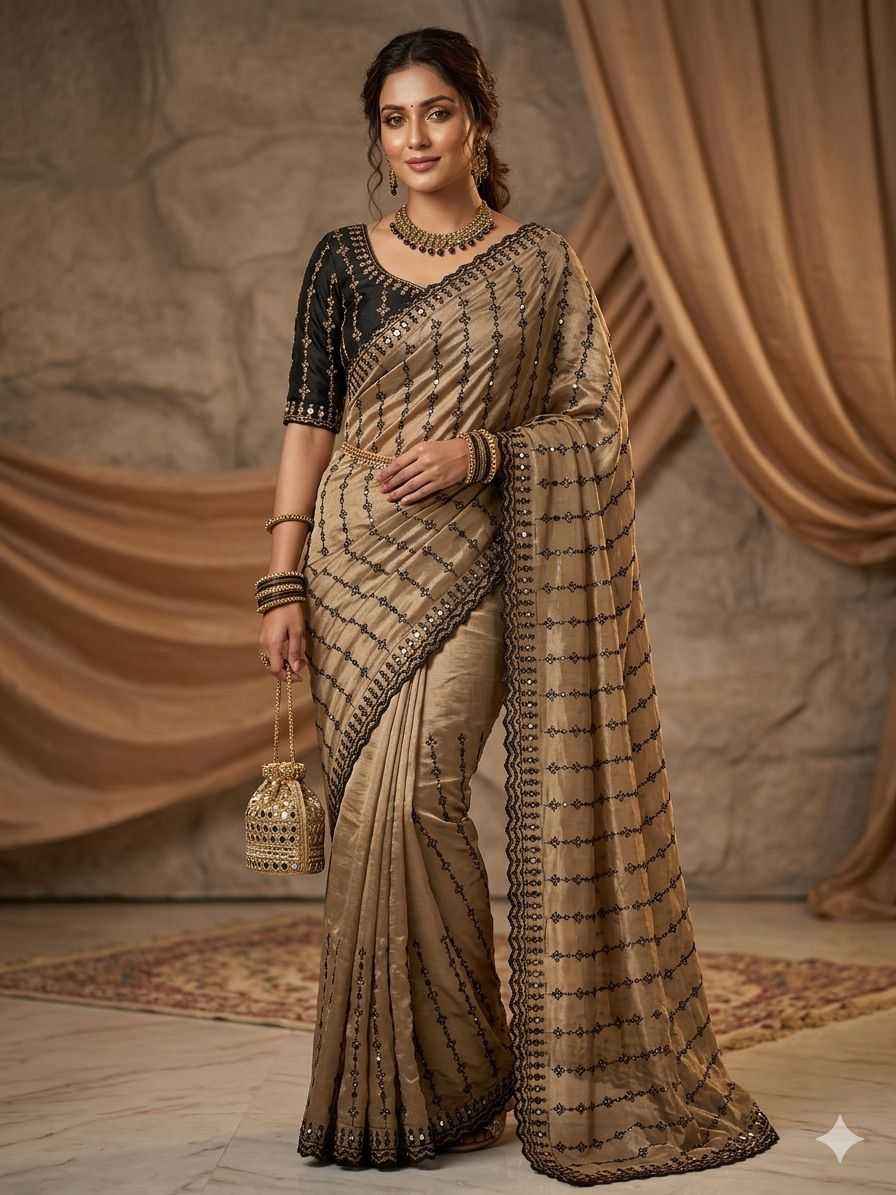 Designer Rangoli Silk Saree with Mirror & Thread Embroidery