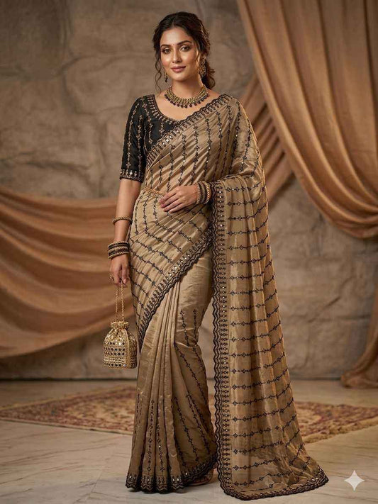 Designer Rangoli Silk Saree with Mirror & Thread Embroidery