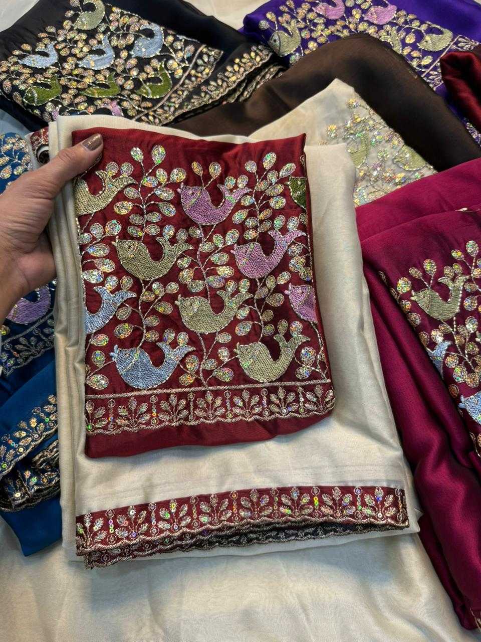 Cream Rangoli Silk Embroidered Saree with Sequins Work Blouse - House of ViDi