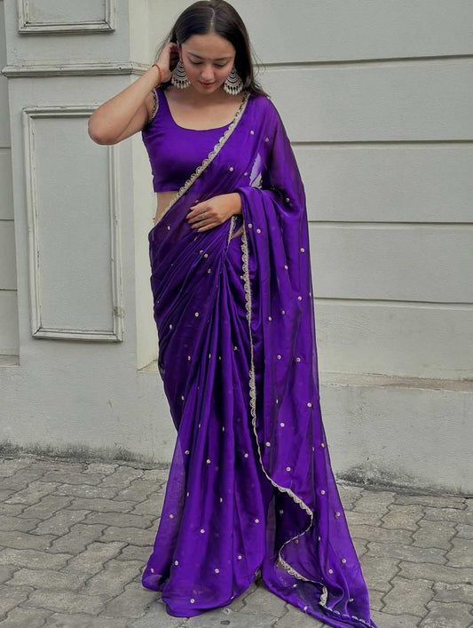 Purple Rangoli Silk Embroidered Designer Saree