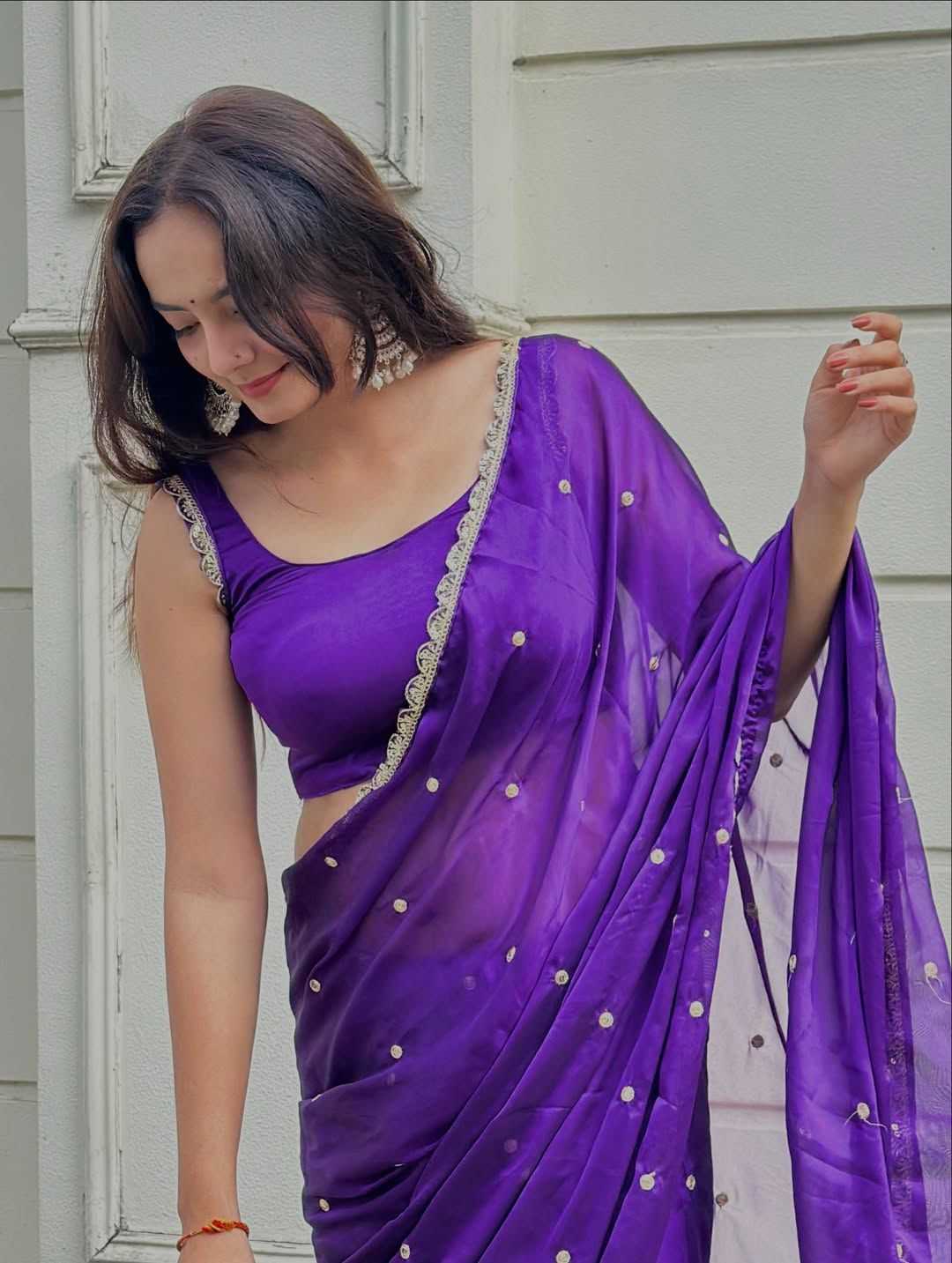 Purple Rangoli Silk Embroidered Designer Saree - House of ViDi