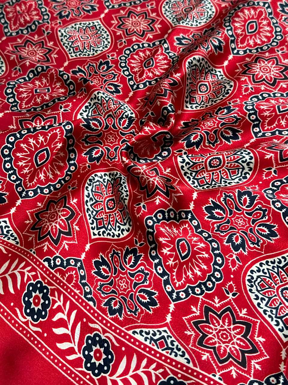 Red Ajrakh Printed Semi Modal Silk Saree with Rich Border - House of ViDi