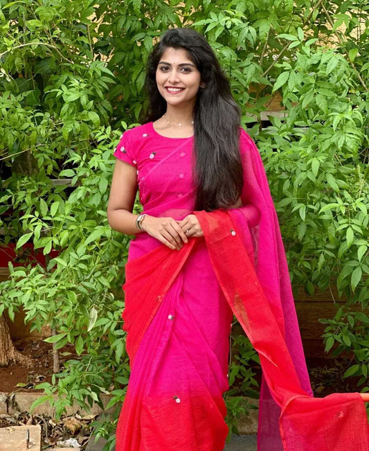 Soft Cotton Hand Dyed Saree with Handwork Blouse