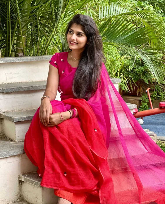 Soft Cotton Hand Dyed Saree with Handwork Blouse