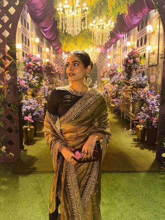 Soft Net Sequins Embroidered Designer Saree