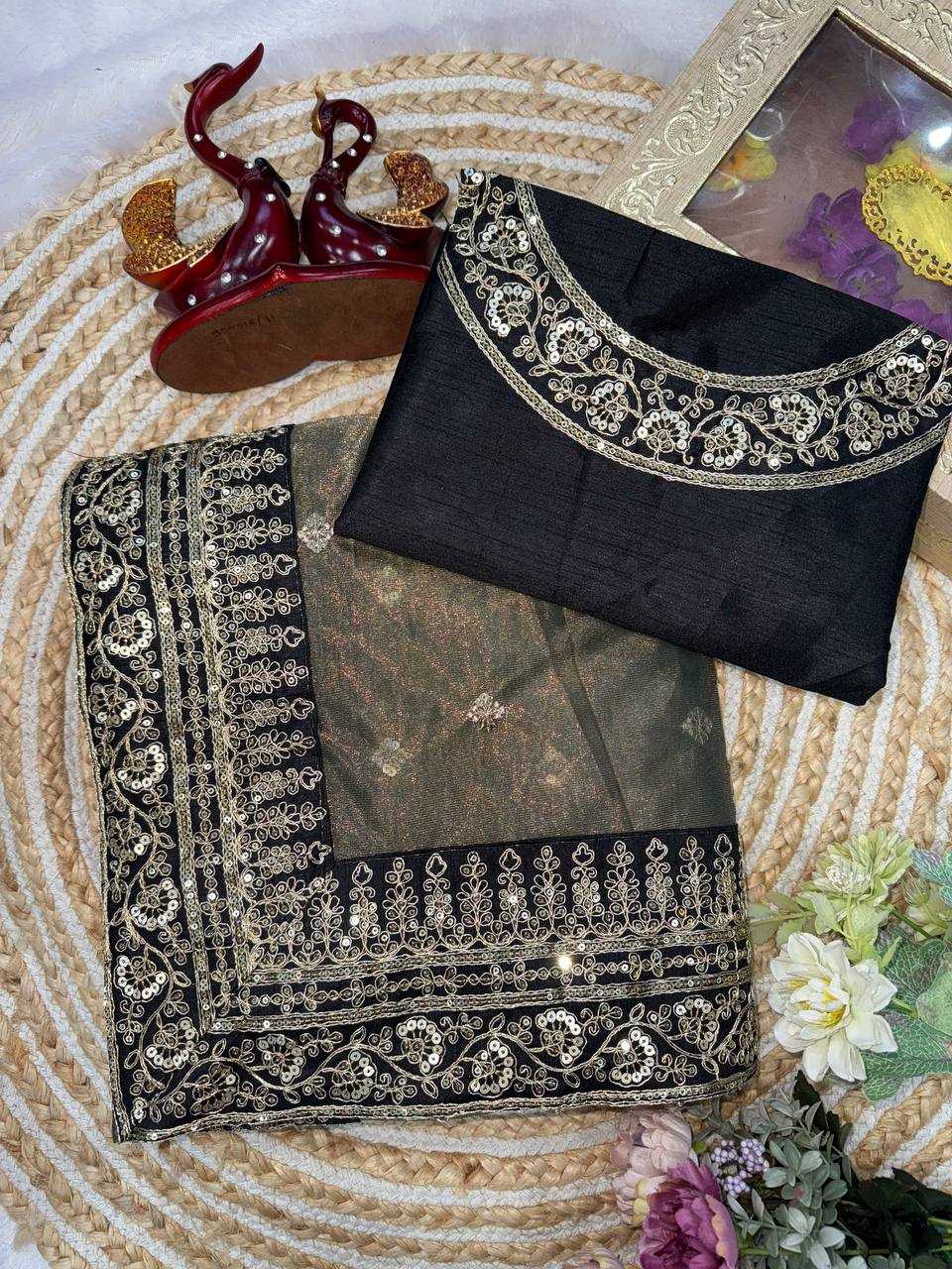 Soft Net Sequins Embroidered Designer Saree - House of ViDi