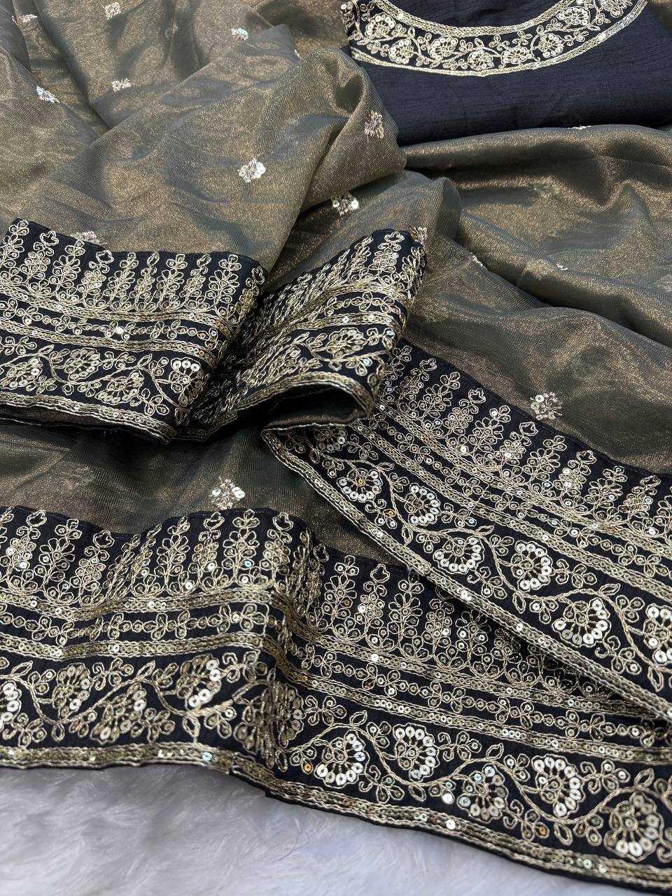 Soft Net Sequins Embroidered Designer Saree - House of ViDi