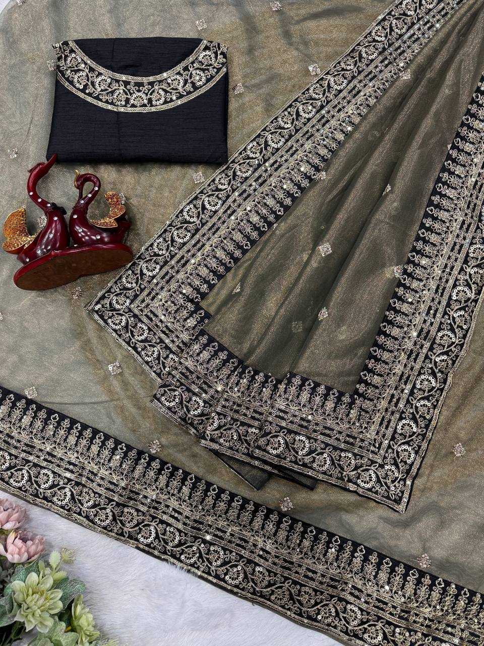 Soft Net Sequins Embroidered Designer Saree - House of ViDi