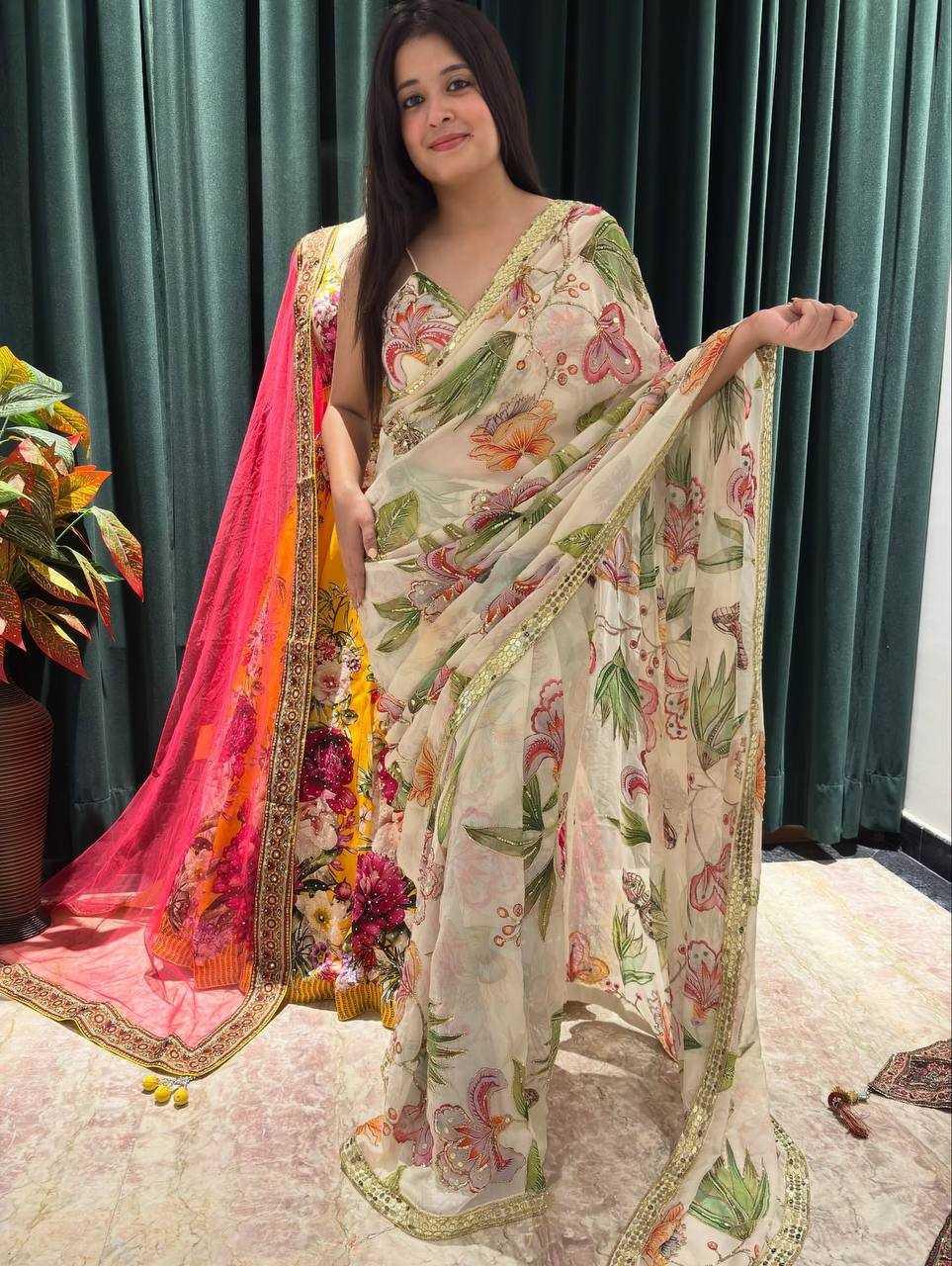 Soft Tabby Silk Printed Saree - House of ViDi