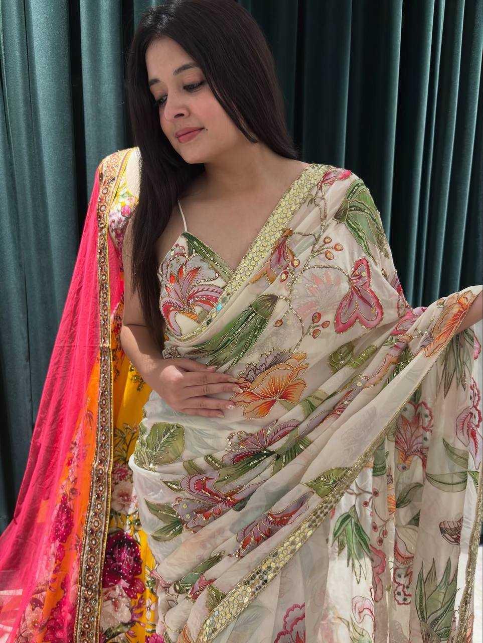 Soft Tabby Silk Printed Saree - House of ViDi