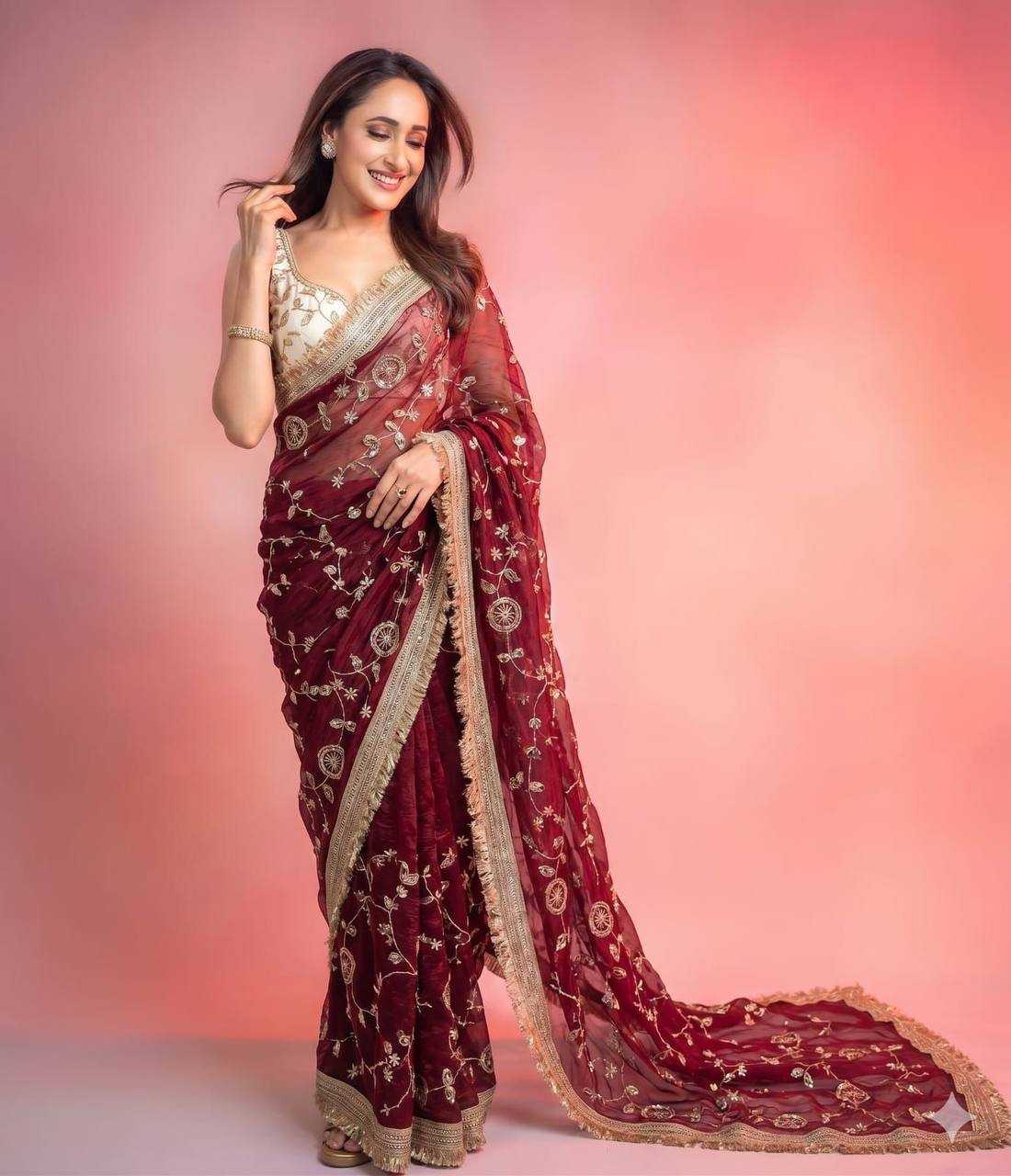 Maroon Designer Sequence Work Space Silk Party Wear Saree