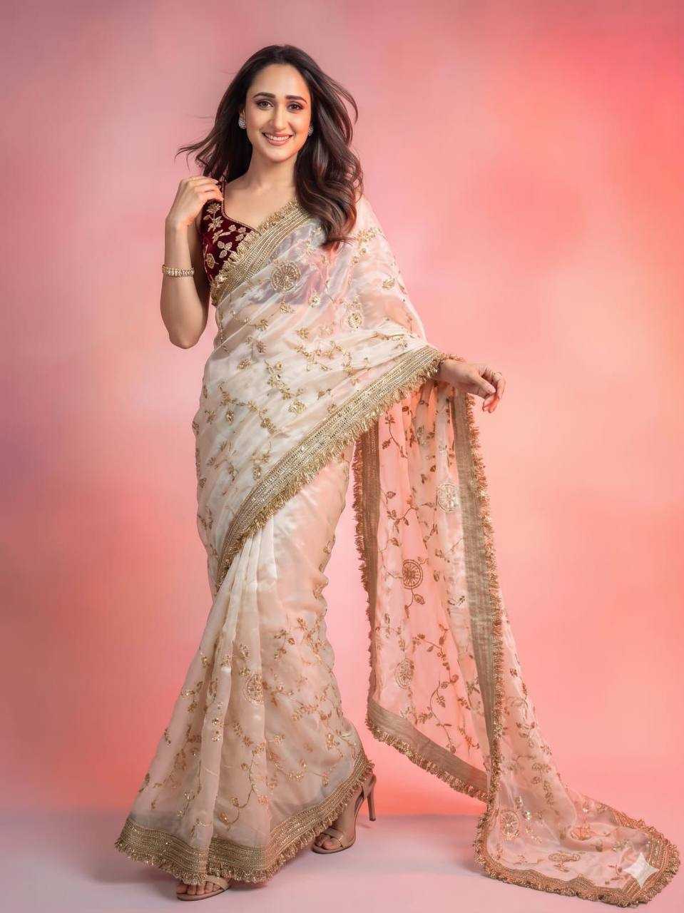 White Designer Sequence Work Space Silk Party Wear Saree
