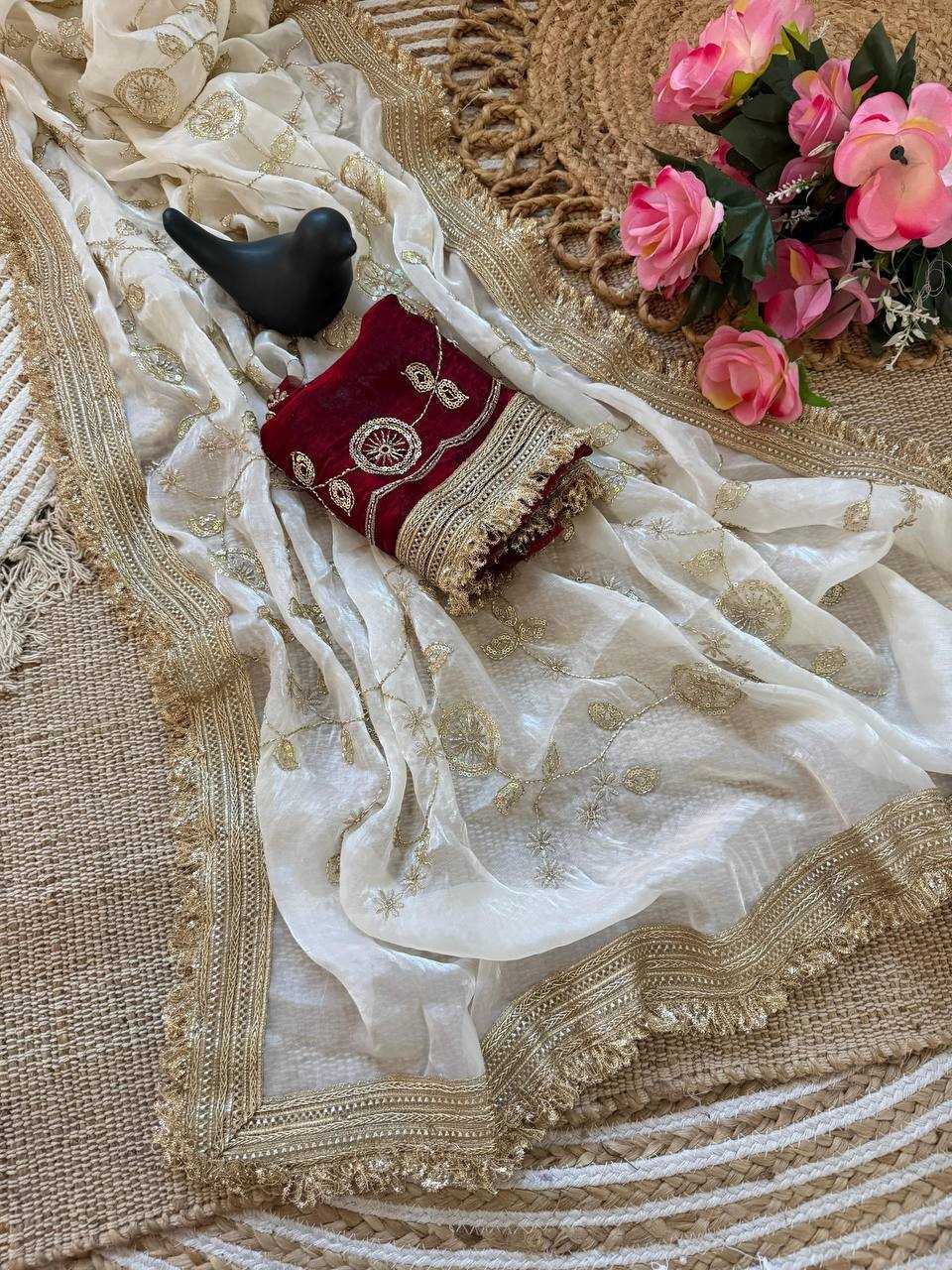 White Designer Sequence Work Space Silk Party Wear Saree