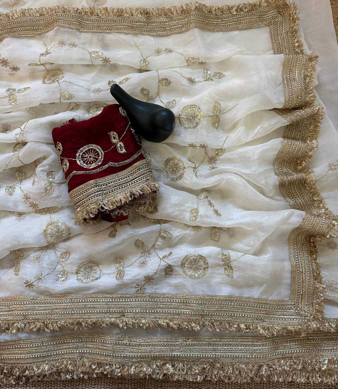White Designer Sequence Work Space Silk Party Wear Saree