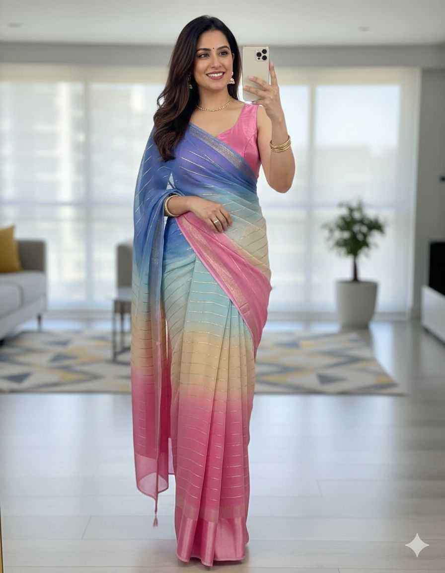 Viscose Georgette 4D Designer Saree with Gradient Pattern