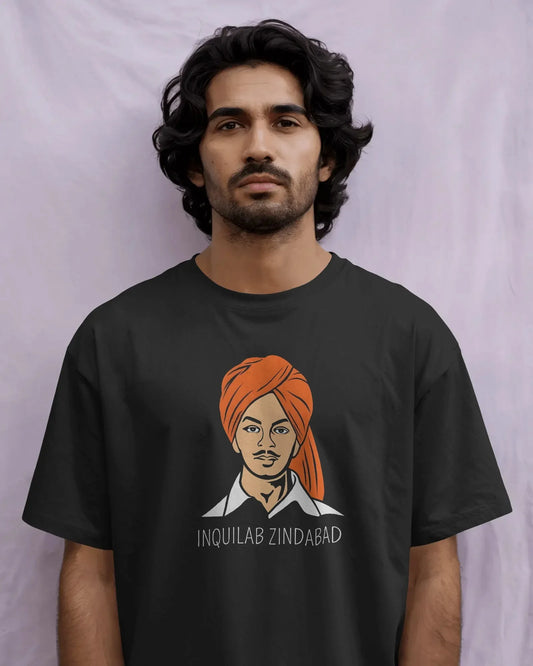 Inquilab Zindabad Bhagat Singh T-Shirt – Revolutionary Slogan Unisex Cotton Tee | Freedom Fighter Tribute Wear - House of ViDi