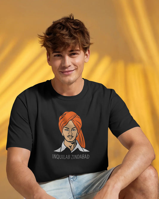 Inquilab Zindabad Bhagat Singh T-Shirt – Revolutionary Slogan Unisex Cotton Tee | Freedom Fighter Tribute Wear